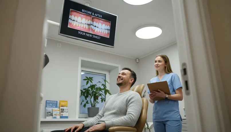 Patient viewing smile transformation results