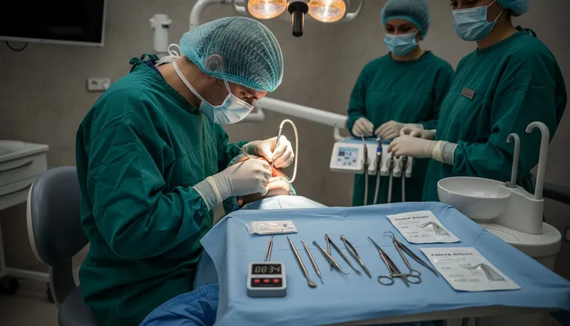 Dental surgeon performing implant placement surgery