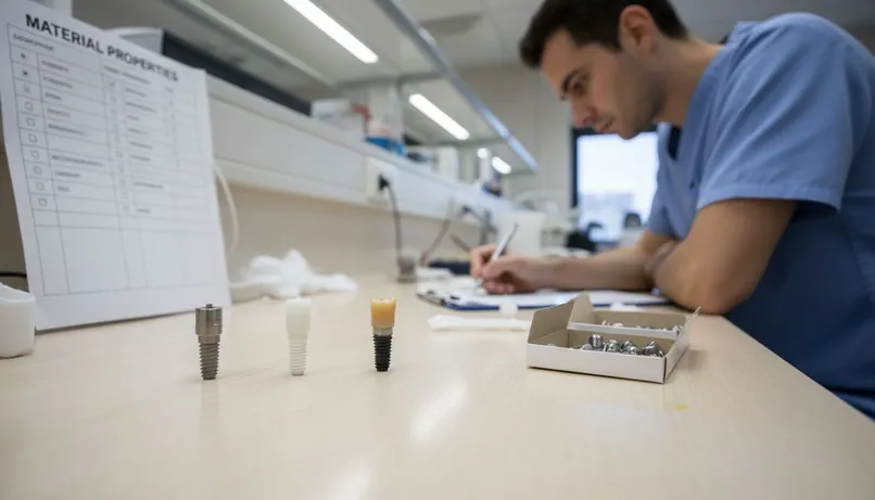 Dental implant material samples side by side