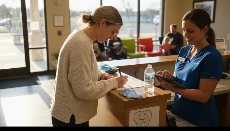 Patient signing dental financing paperwork